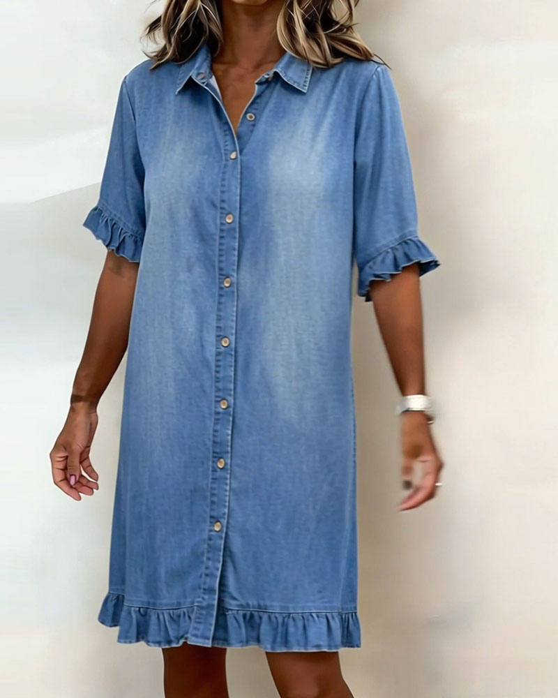 Ruffled Denim Button Dress