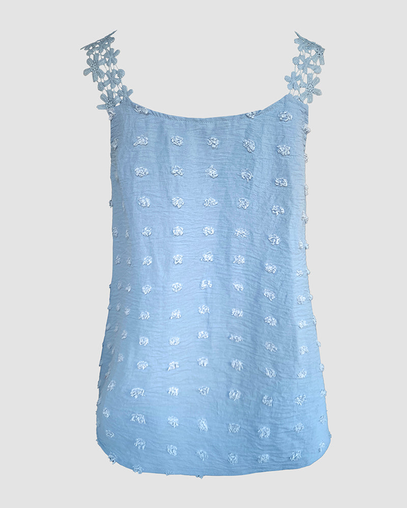 3D Decor Overlap V Neck Lace Crochet Thick Strap Tank Top
