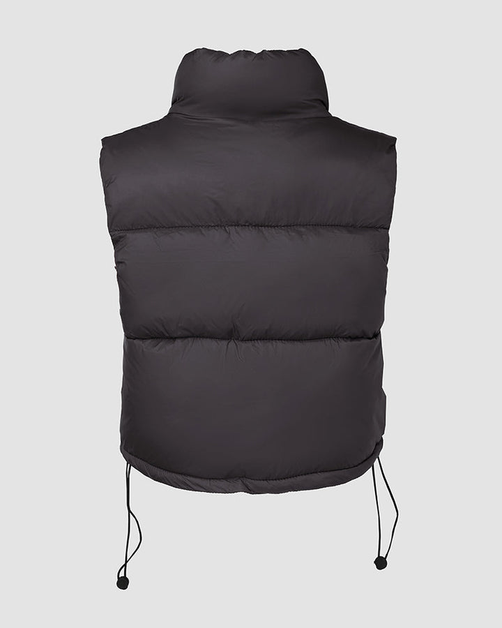 Stand Collar Zip Up Lightweight Cropped Puffer Vest Sleeveless Drawstring Hem Padded Coat