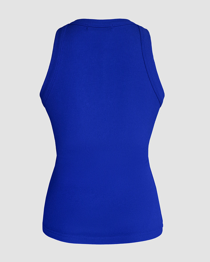 Rhinestone Contrast Sequin Keyhole Neck Sleeveless Slim Fit Elasticity Ribbed Top Elegant Tank