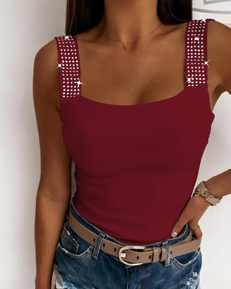 Rhinestone Embellished Thick Strap Tank Top