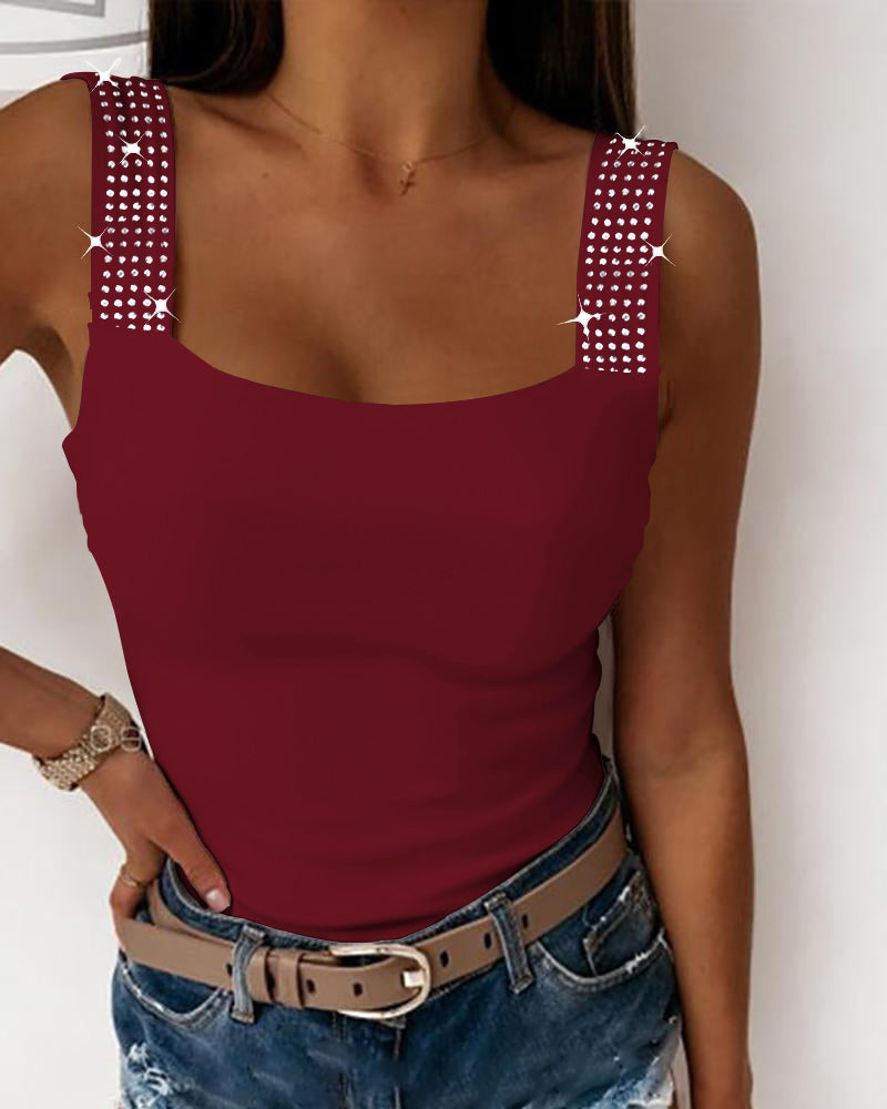 Rhinestone Embellished Thick Strap Tank Top