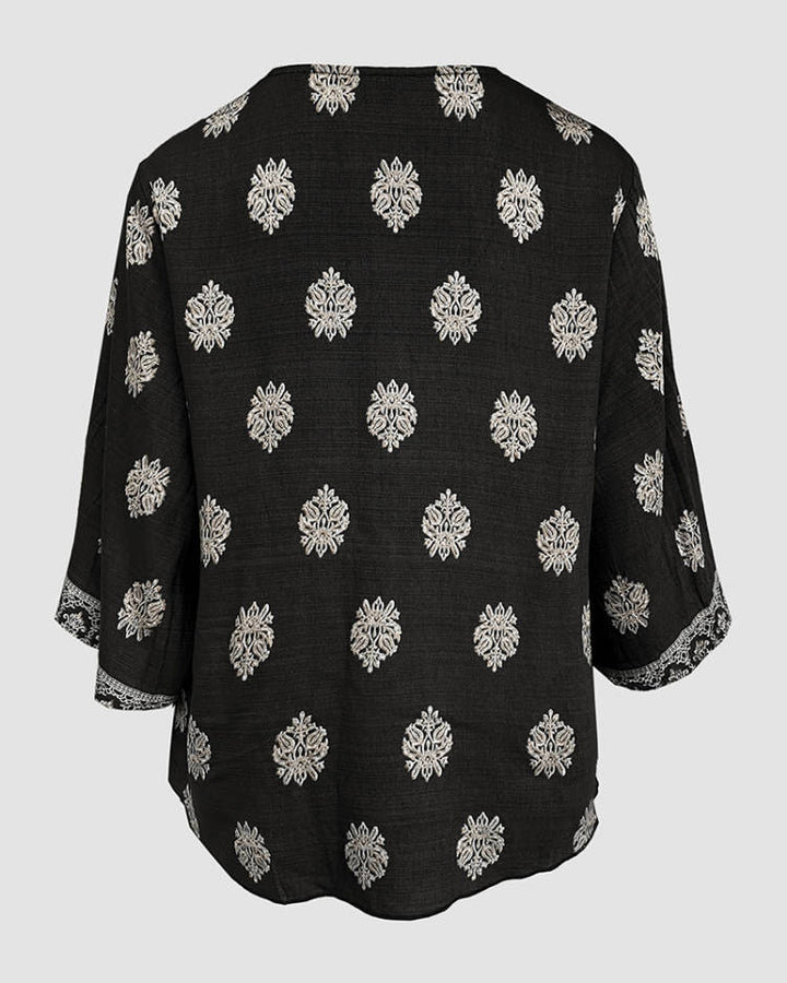 Floral Print V Neck Long Sleeve Blouse Casual Loose Fit Top