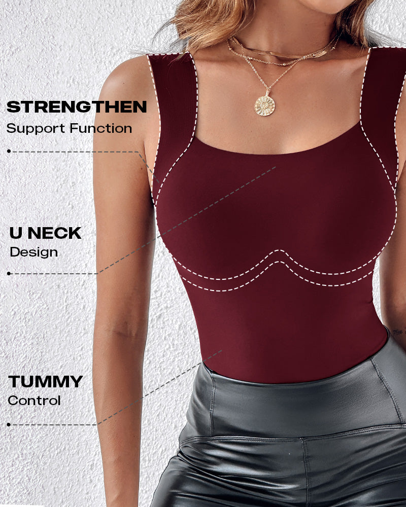 Chicme Contourx 2 Piece U Neck Shapewear Built In Bra Tank High Strechy Sleeveless Slim Fit Tops Camisole