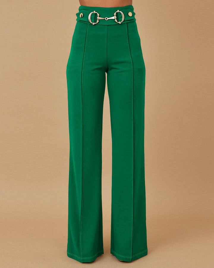 Metal Button Decor High Waist Casual Straight Leg Work Pants
