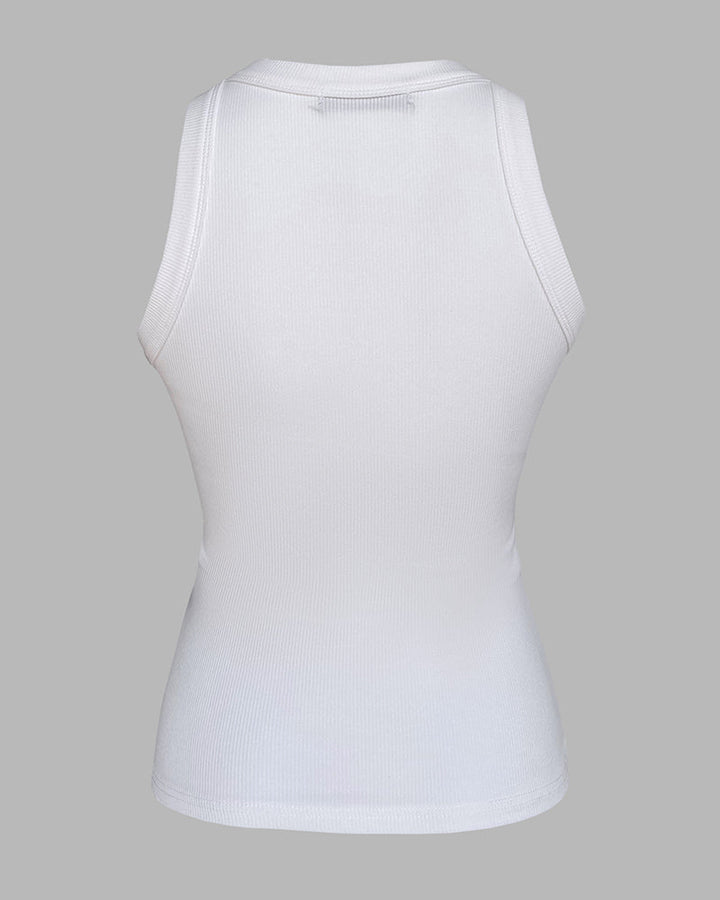 Rhinestone Contrast Sequin Keyhole Neck Sleeveless Slim Fit Elasticity Ribbed Top Elegant Tank