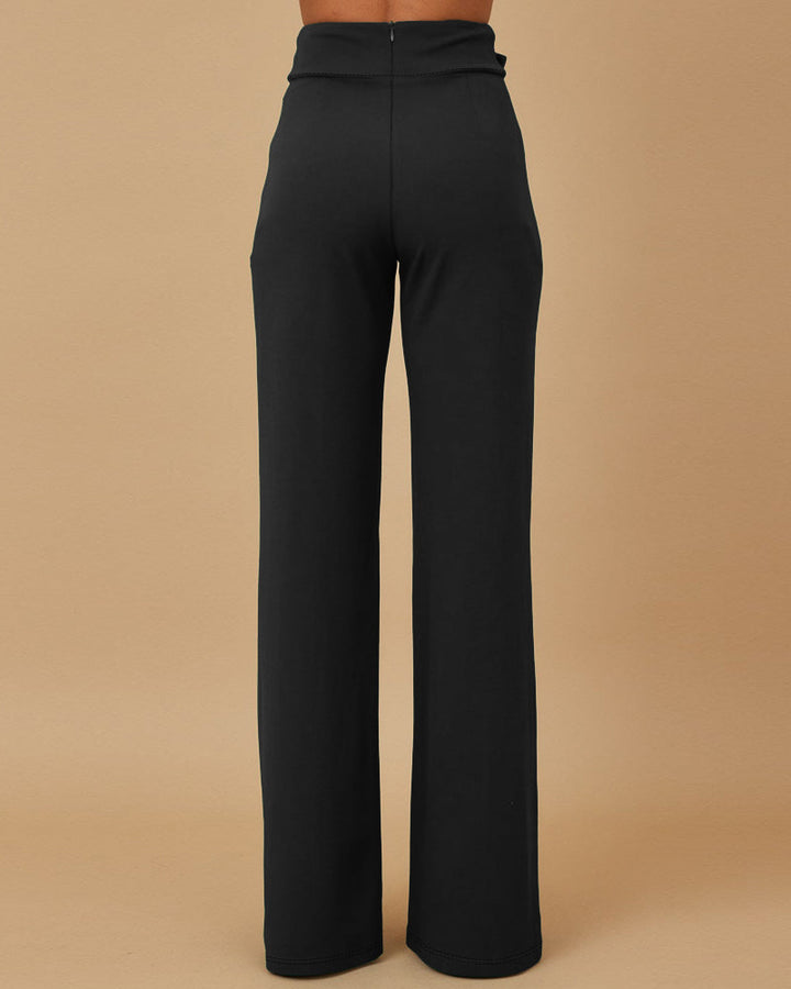 Metal Button Decor High Waist Casual Straight Leg Work Pants