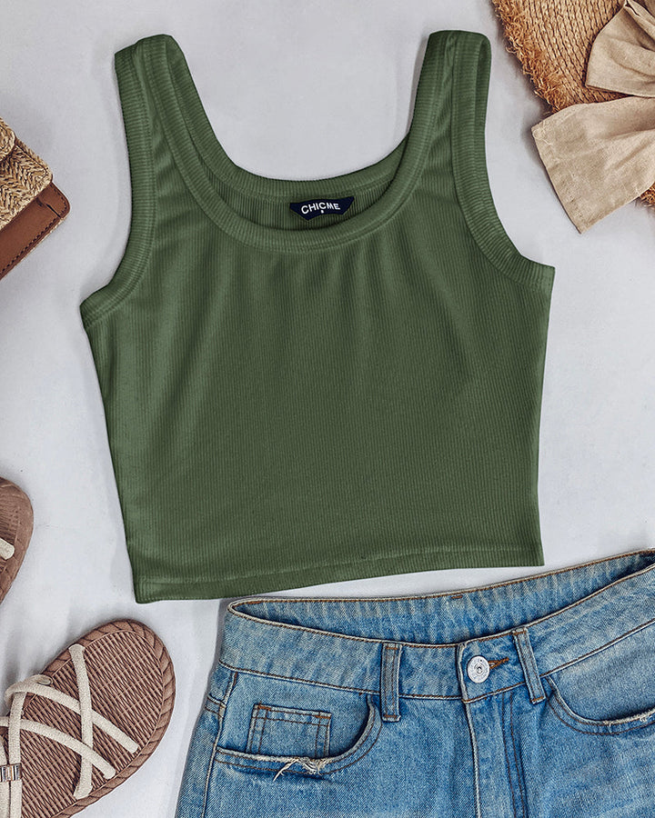 Scoop Neck Sleeveless Ribbed Tank Top Cami Tee Shirts