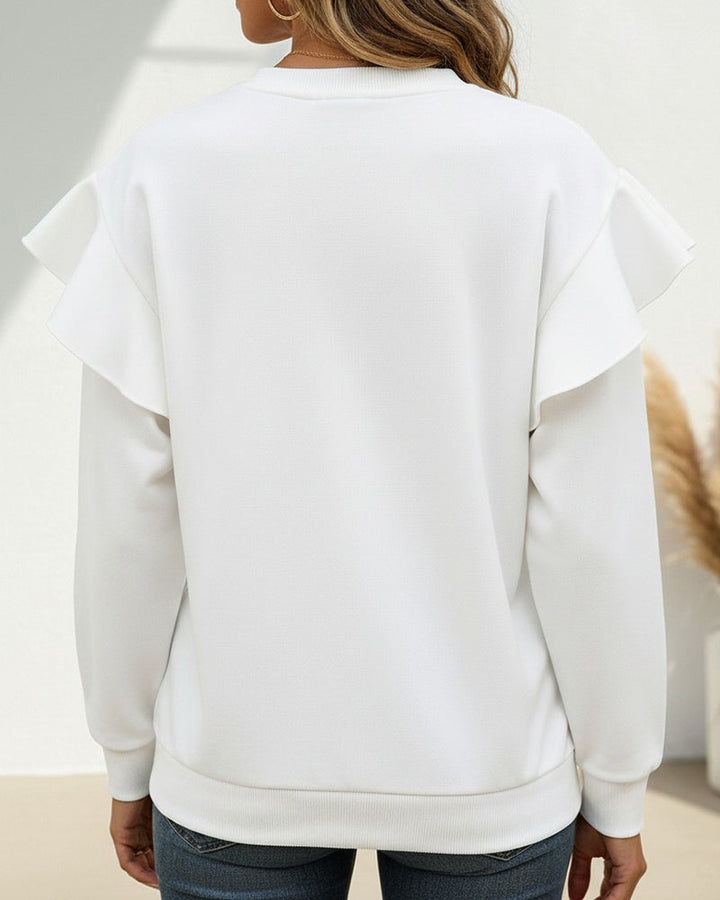 Contrast Lace Hollow-out Ruffles Long Sleeve Sweatshirt Casual Loose Fit Top