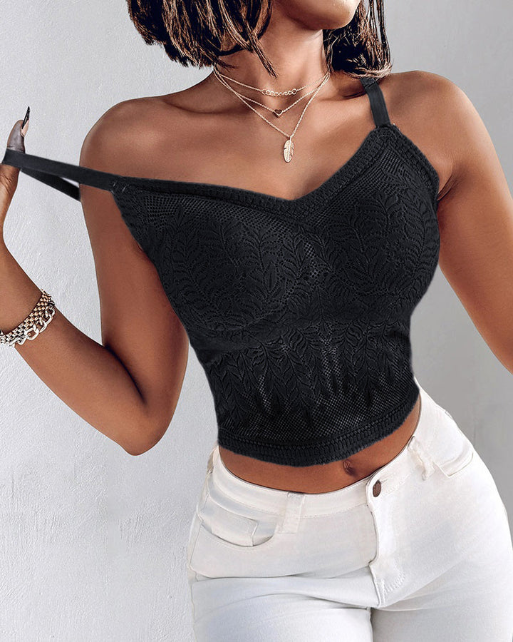 2-Pack Womens Lace V-Neck Adjustable Spaghetti Straps Bralette Camisoles Sexy Soft Crop Cami Top