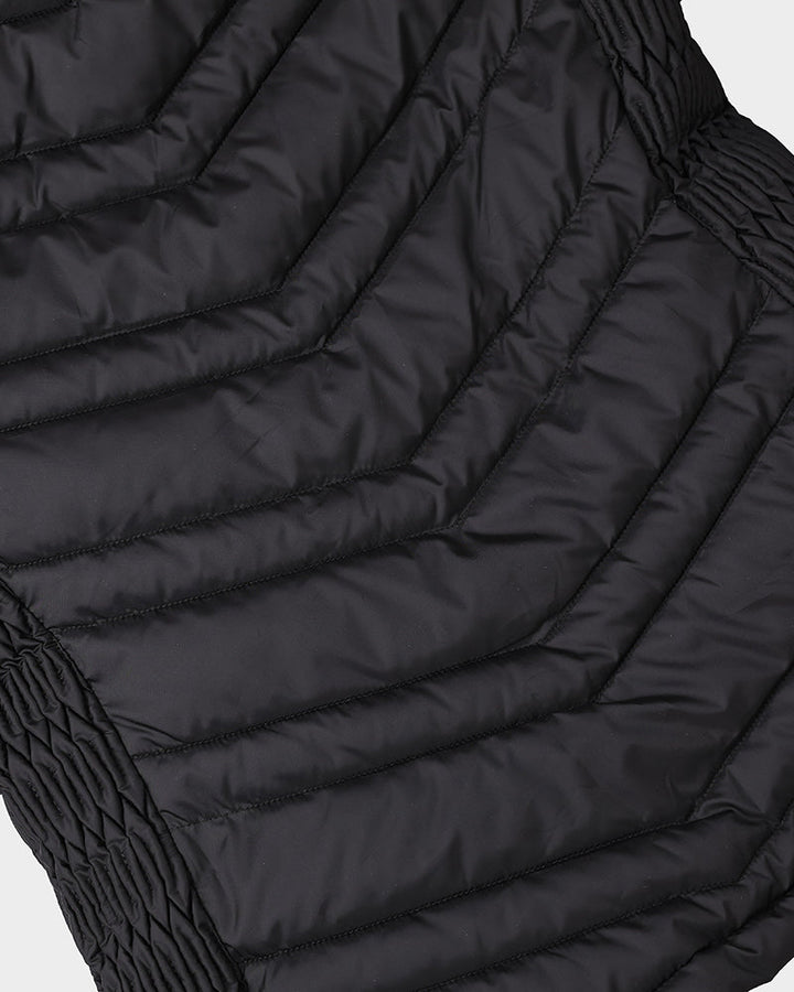 Zipper Pocket Design Shirred Fuzzy Trim Fleece Lined Hooded Puffer Jacket
