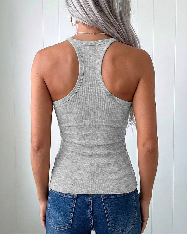 U-Neck Spaghetti Straps Ribbed Top Slim Fit Versatile Racerback Cami Top