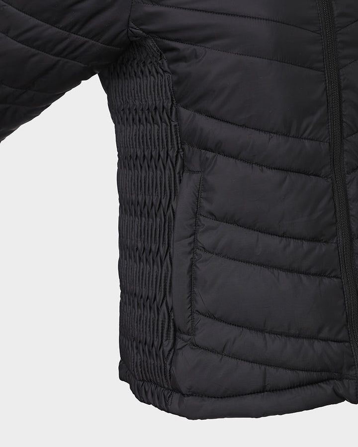 Zipper Pocket Design Shirred Fuzzy Trim Fleece Lined Hooded Puffer Jacket