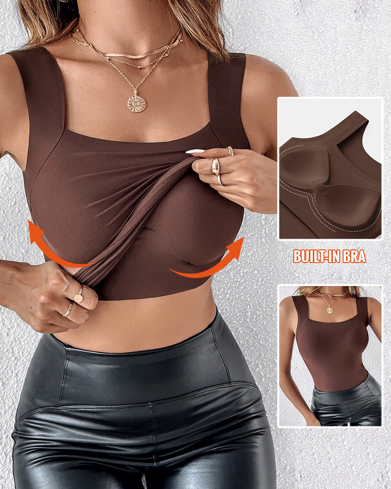 Chicme Contourx 2 Piece U Neck Shapewear Built In Bra Tank High Strechy Sleeveless Slim Fit Tops Camisole