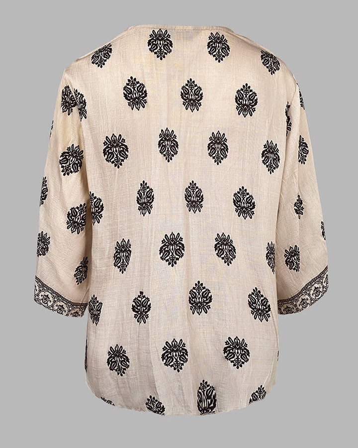Floral Print V Neck Long Sleeve Blouse Casual Loose Fit Top