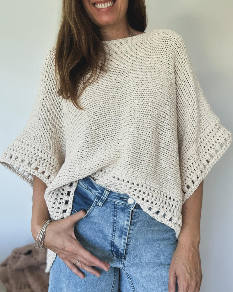 Solid Batwing Sleeve Hollow Out Crochet Pattern Top Casual Cover Up
