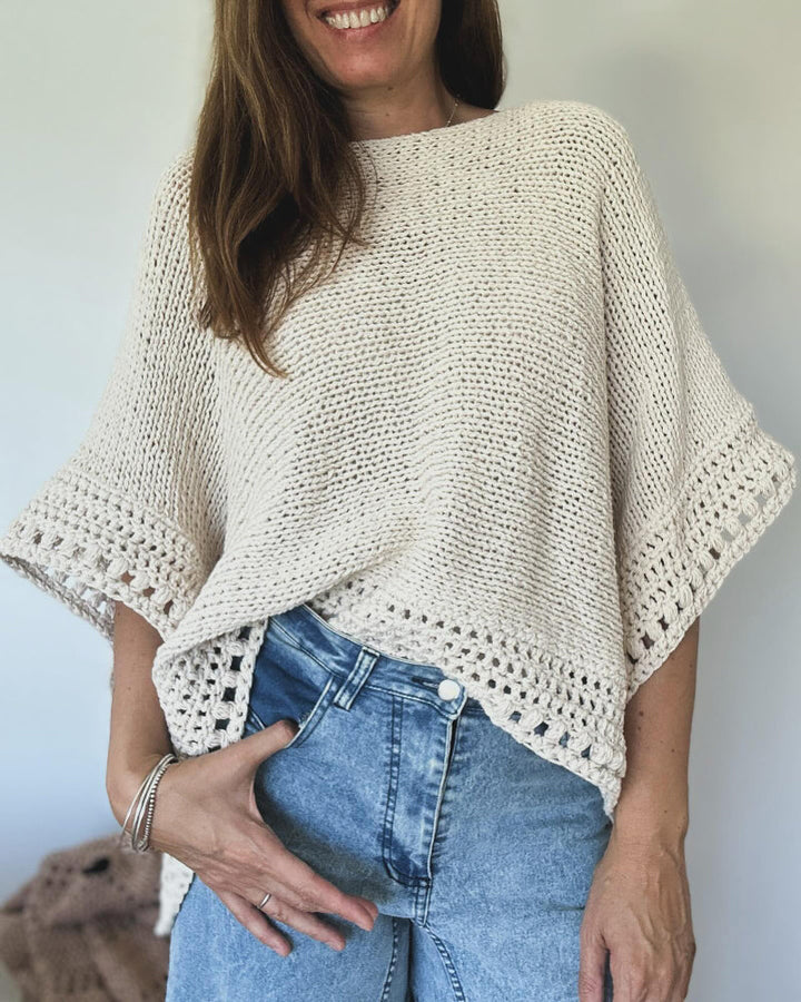 Solid Batwing Sleeve Hollow Out Crochet Pattern Top Casual Cover Up