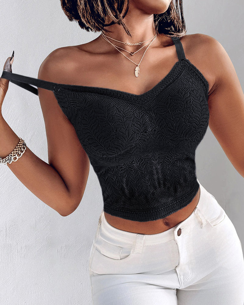 2-Pack Womens Lace V-Neck Adjustable Spaghetti Straps Bralette Camisoles Sexy Soft Crop Cami Top