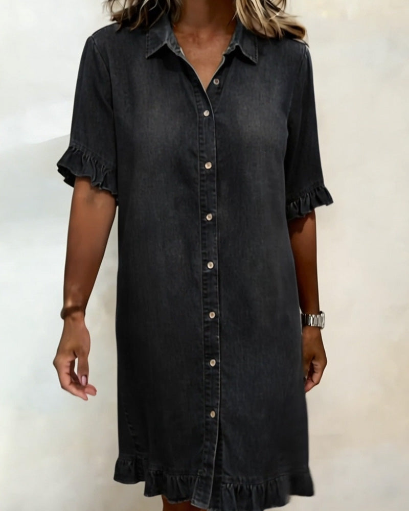 Ruffled Denim Button Dress