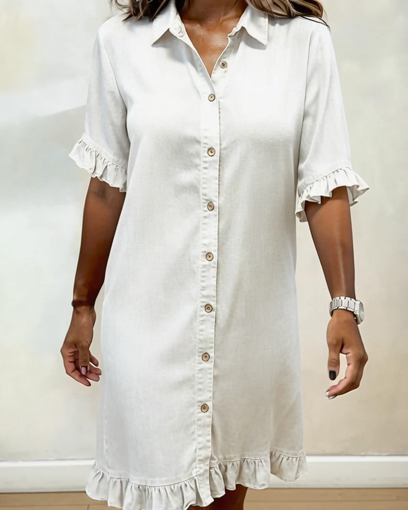 Ruffled Denim Button Dress