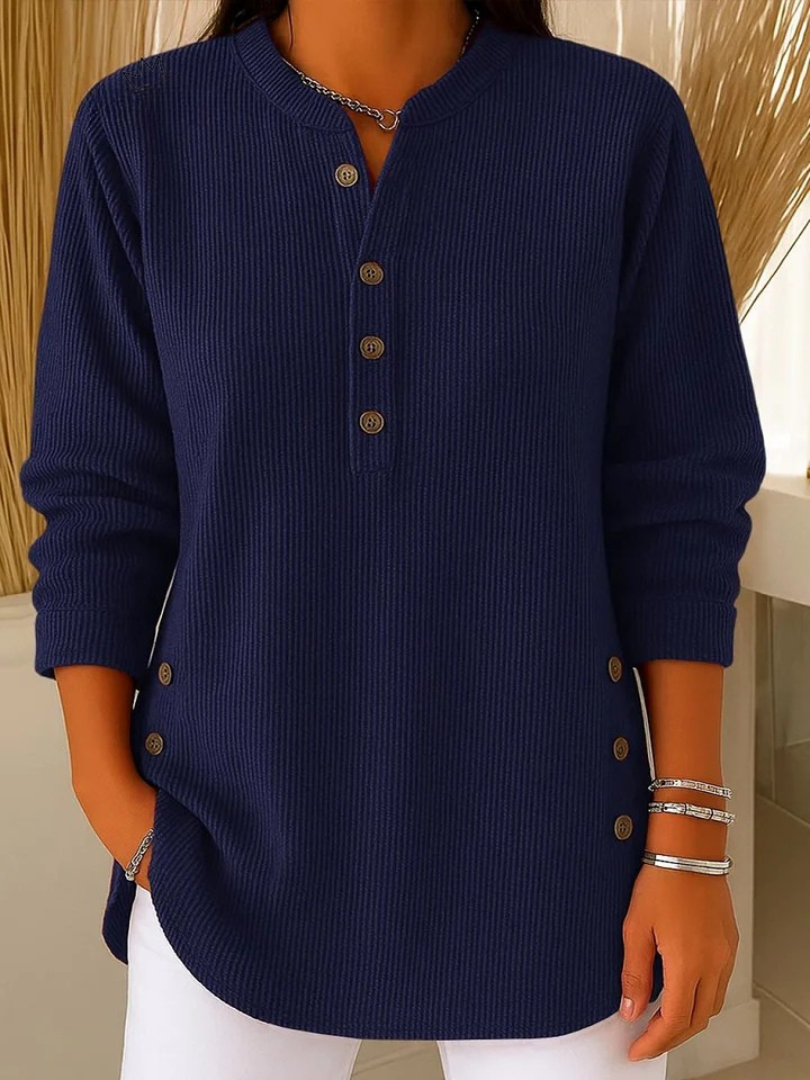 Nadia - Casual Ribbed Long Sleeve Henley Top