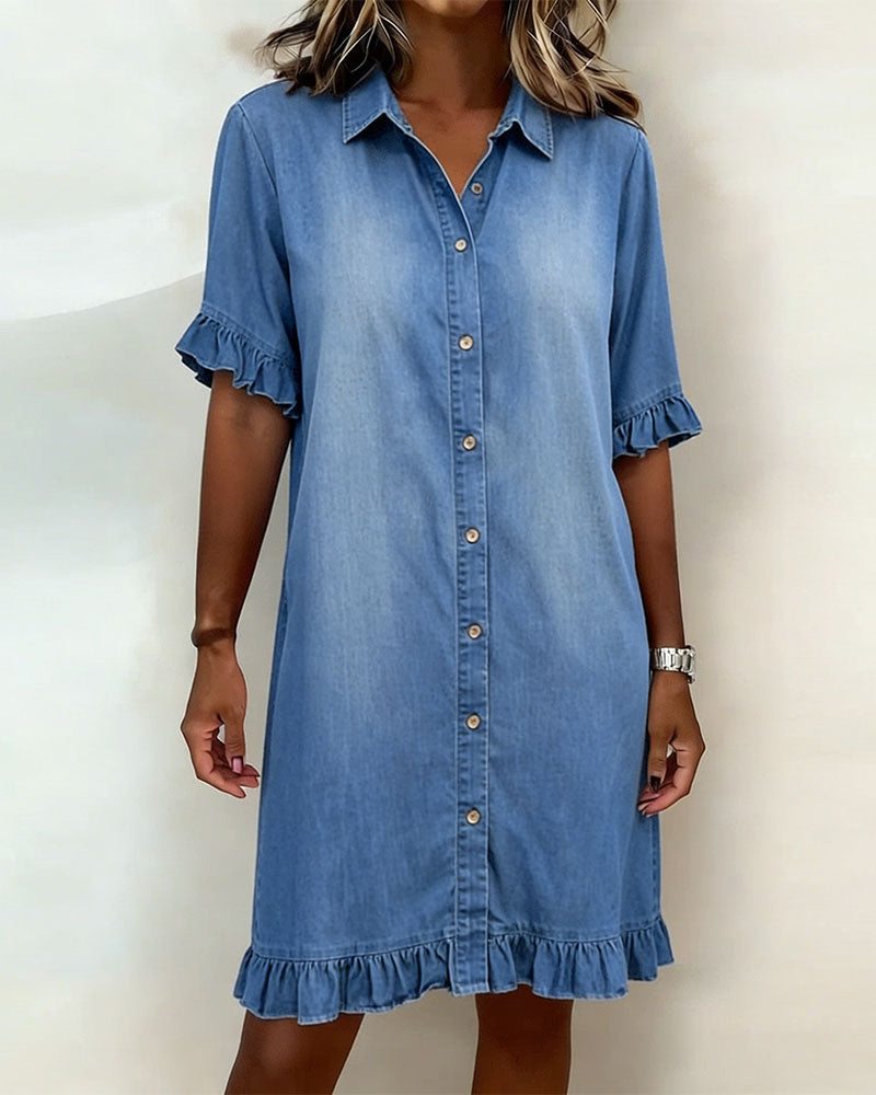Ruffled Denim Button Dress