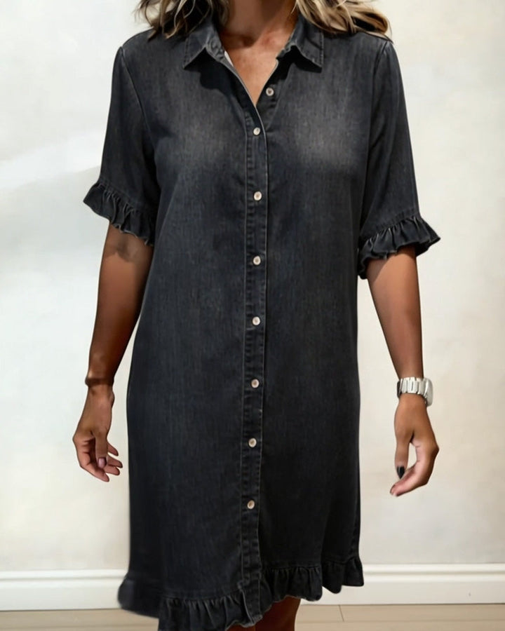 Ruffled Denim Button Dress