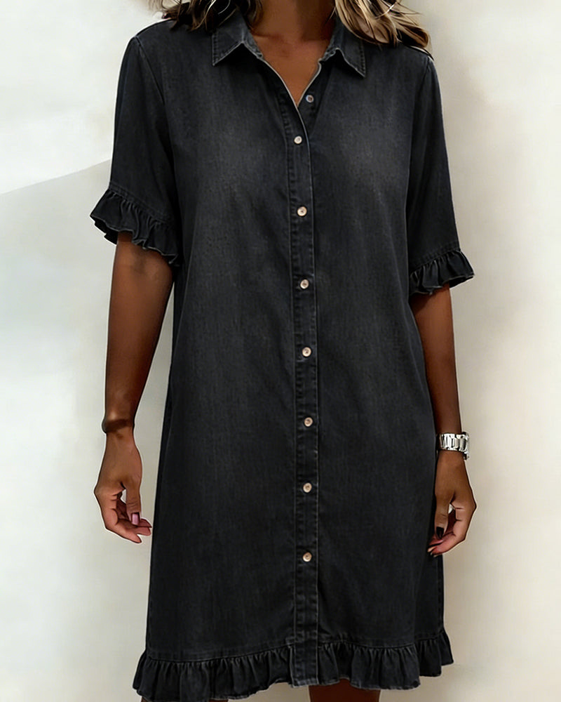 Ruffled Denim Button Dress