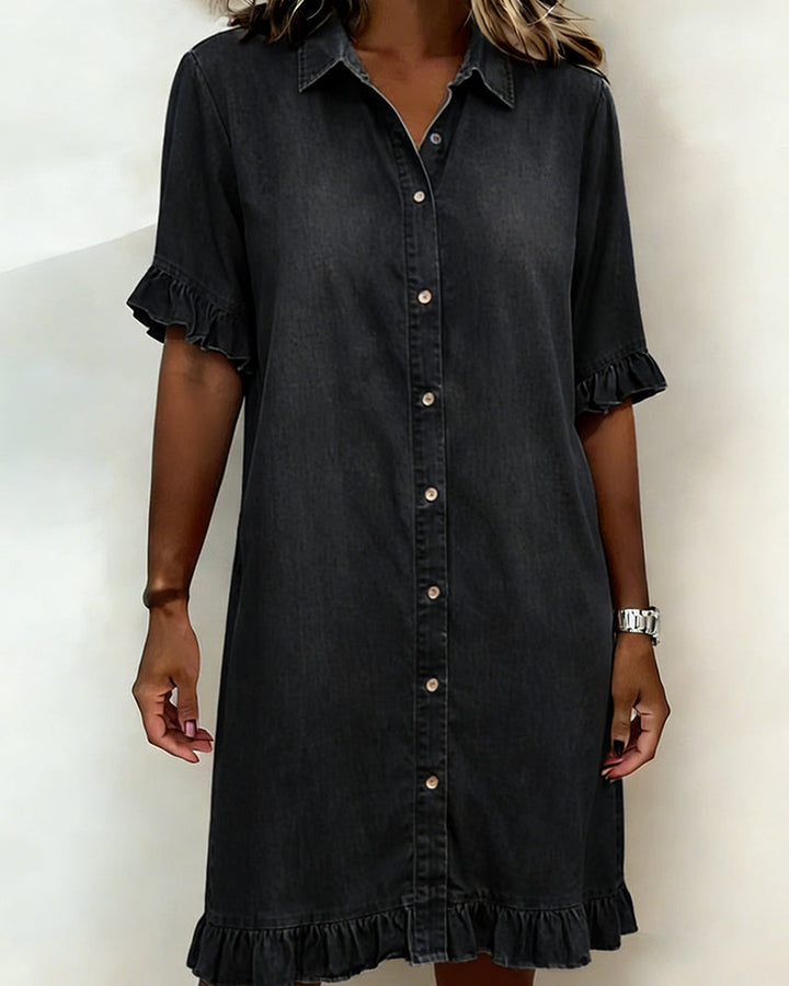 Ruffled Denim Button Dress