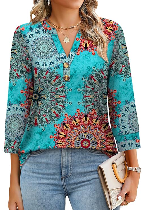 Floral Print Boho V-Neck Button Blouse
