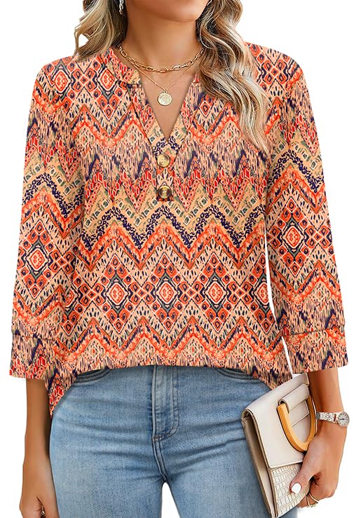 Floral Print Boho V-Neck Button Blouse