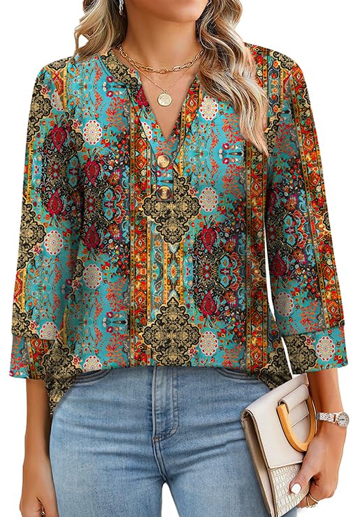 Floral Print Boho V-Neck Button Blouse