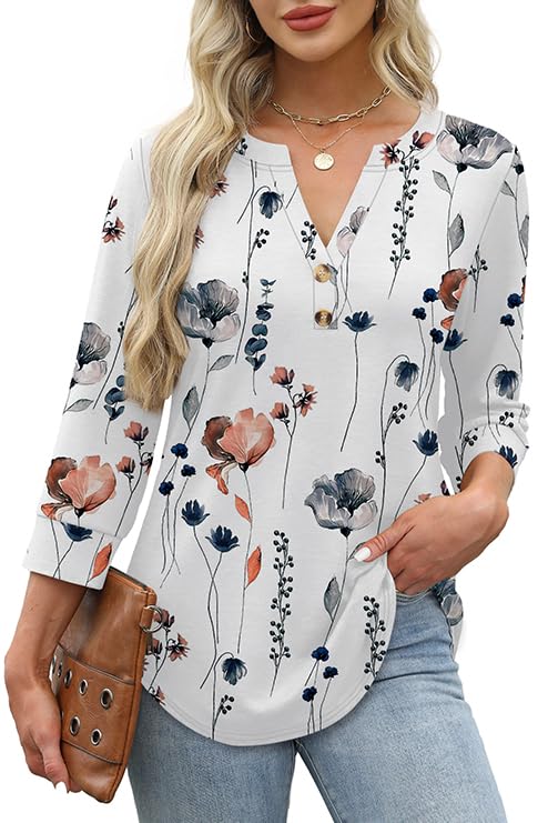 Floral Print Boho V-Neck Button Blouse