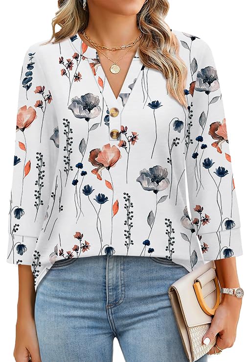Floral Print Boho V-Neck Button Blouse