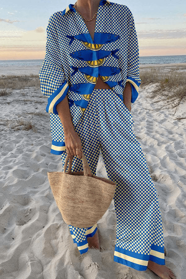 Sardine Print Checkerboard Resort Pant Set