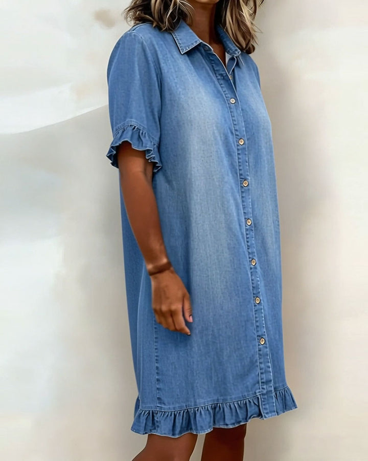 Ruffled Denim Button Dress