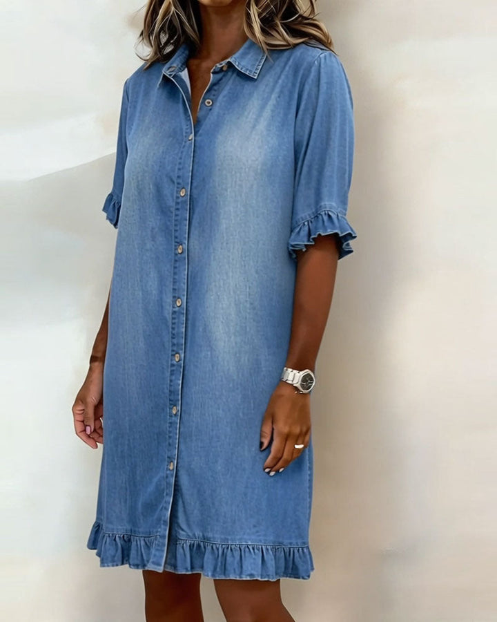 Ruffled Denim Button Dress