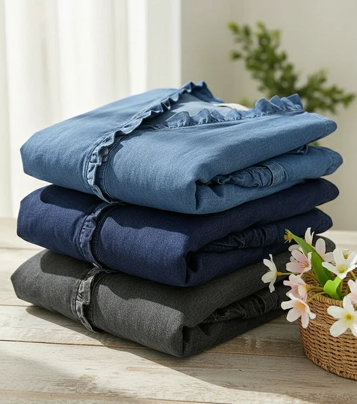 Nieuwe collectie 🔥 Casual denim shirt met V-hals en ruches voor dames