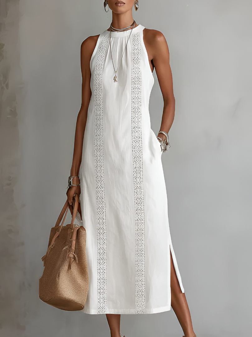 Lace Trim Halter Maxi Dress
