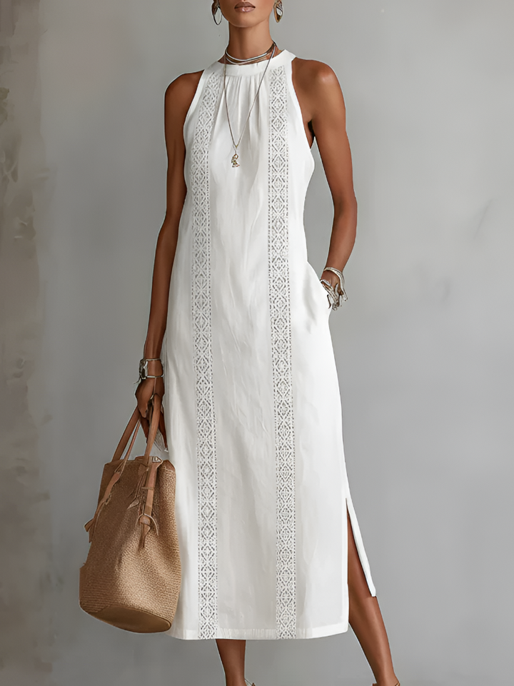 Lace Trim Halter Maxi Dress