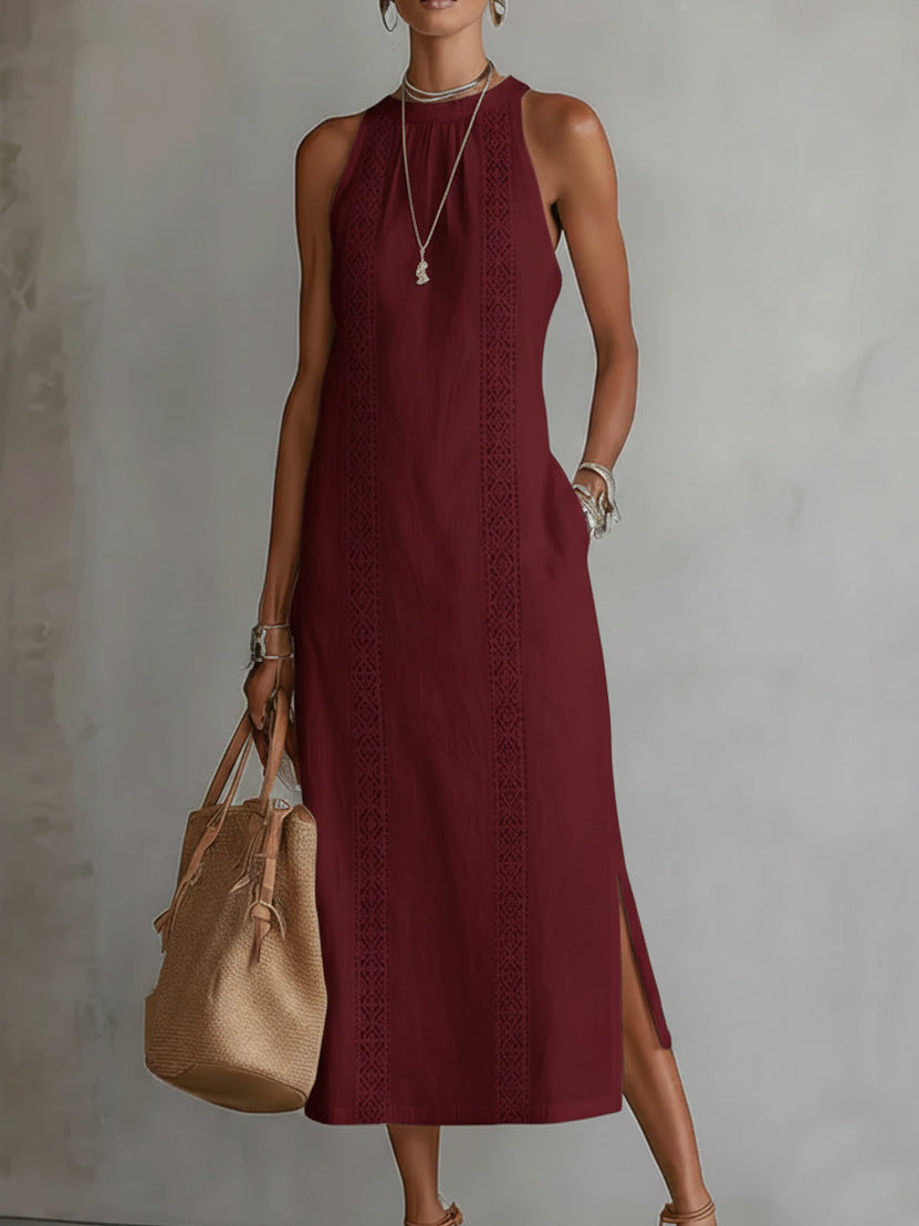 Lace Trim Halter Maxi Dress
