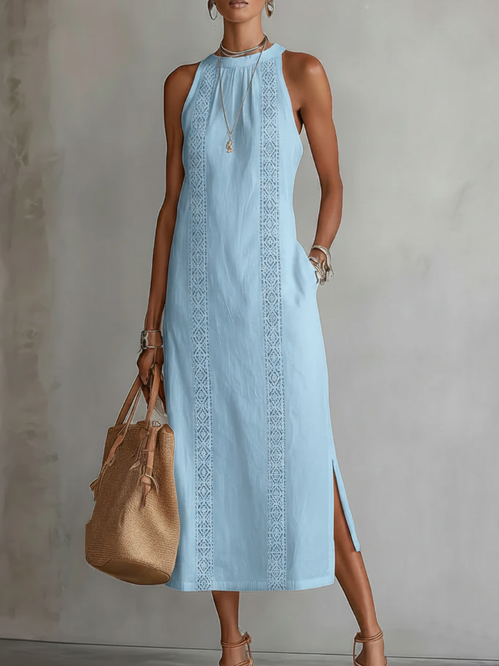 Lace Trim Halter Maxi Dress