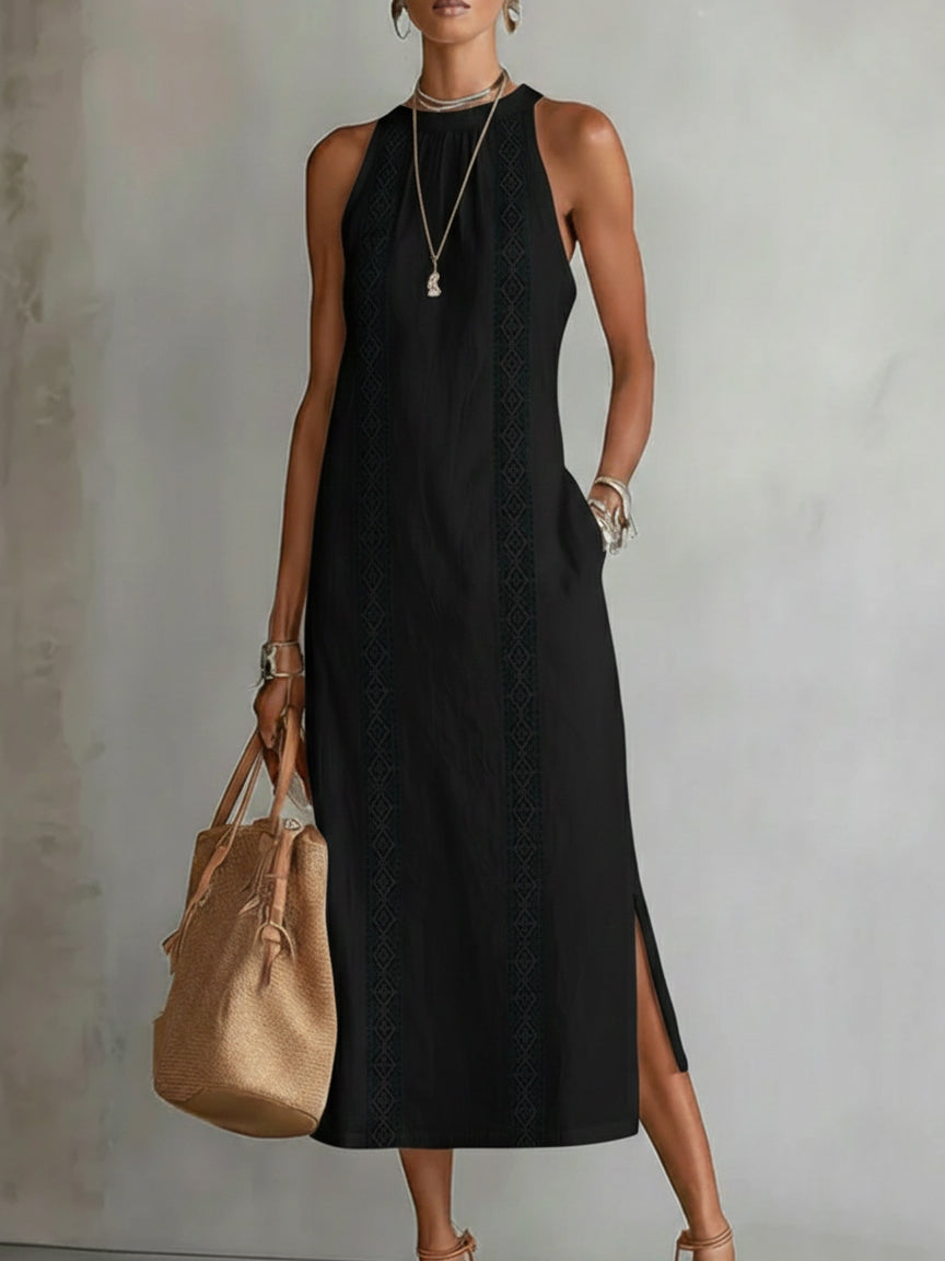 Lace Trim Halter Maxi Dress