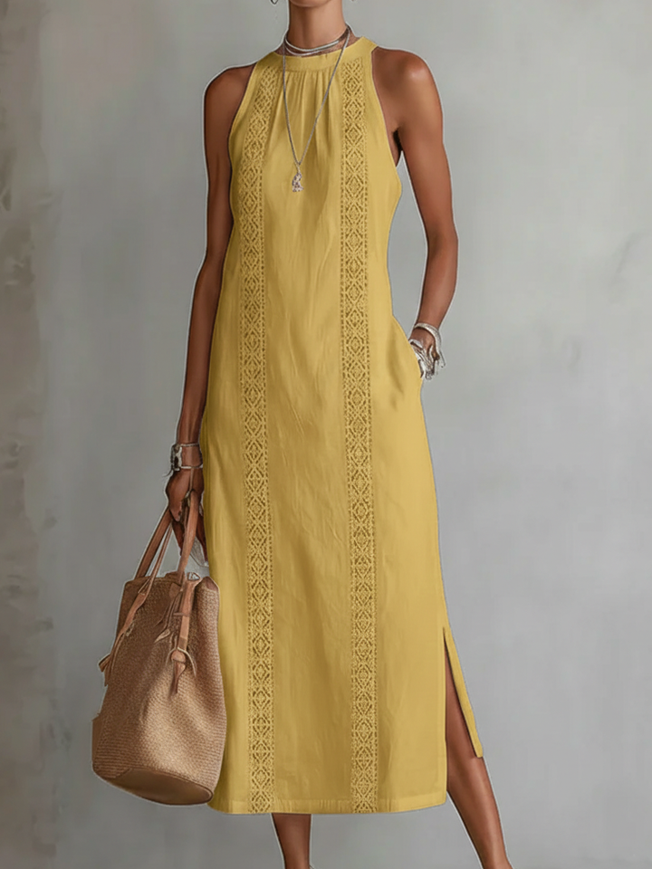 Lace Trim Halter Maxi Dress